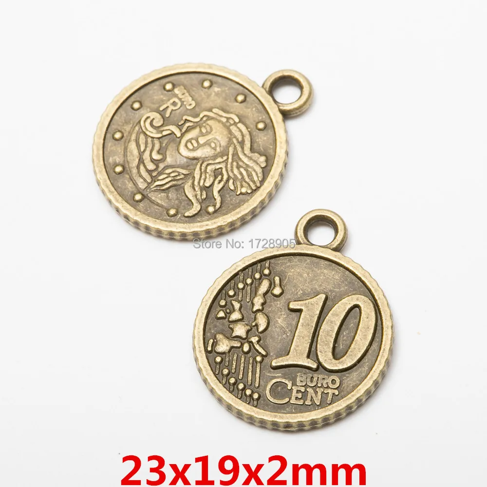 Coin Charm European Ancient 10 BURO cent Centime 10 pcs 25 mm 23 mm Antique Bronze Metal Pendants pendientes for Jewelry