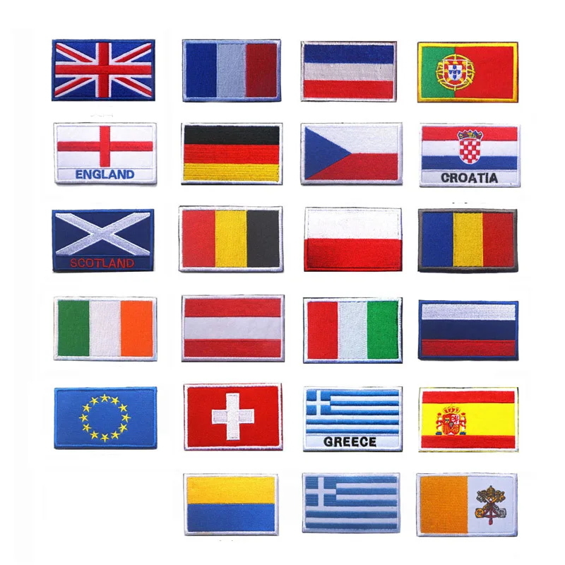 

Sewing Patches Handmade Hook Loop Country Flag Personality Embroidery Design Clothes Backpacks Hats Badges Europe National