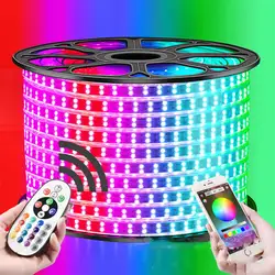 1-12 м Двухрядные RGB Светодиодные ленты 96 Светодиодный s/M 5050 220 V Цвет изменить свет ленты IP67 Водонепроницаемый светодиодный шнур + ИК-Bluetooth