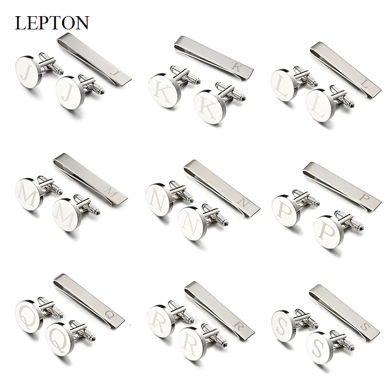 LEPTON Alphabet Cufflinks & Tie Clip Set for Men - Elegant Wedding & Business Accessory