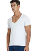 Deep V Neck T Shirt for Men Low Cut Scoop Neck Top Tees Drop Tail Short Sleeve Male Cotton Casual Style ► Photo 2/6