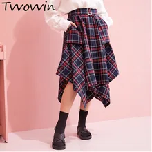Модная новинка, необычная двойная юбка с карманами, эластичная высокая талия, универсальная Женская Асимметричная клетчатая юбка L337
