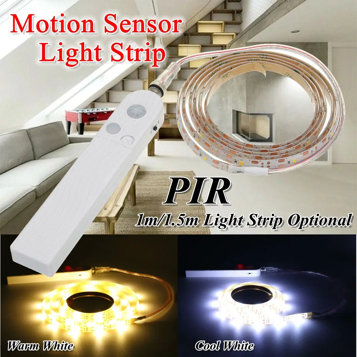 

PIR Motion Sensor Activated Flexible LED Strip Light Battery Operated Cabinet Closet Drawer