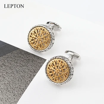 

Lepton Gold&Silver color Vintage Cufflinks For Mens Drop Ship Baroque Whale Back Closure Cuff links, for Wedding, Business cuffs
