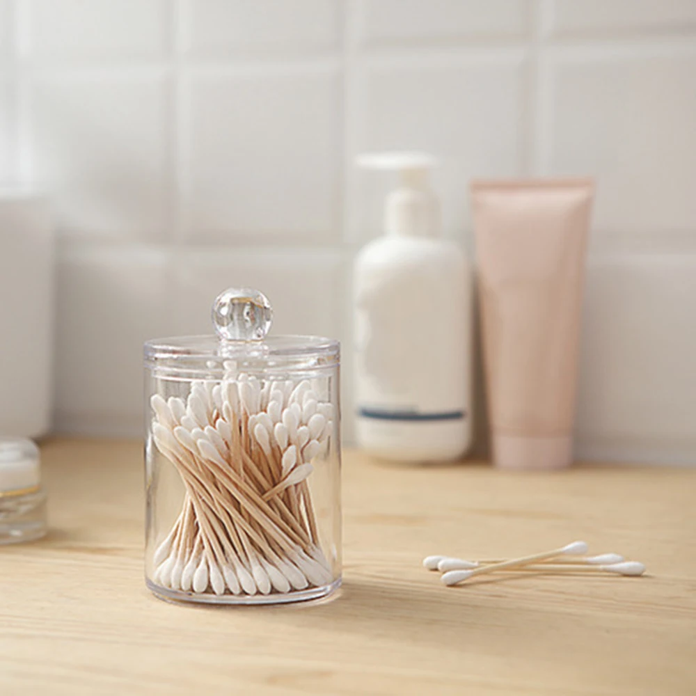 

2019 New Acrylic Cosmetic Makeup Organizer Transparent Bathroom Storage Box Plastic Container Cotton Swabs Cotton Pad Holder