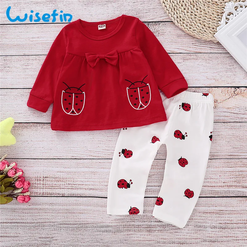 

Cartoon Ladybug 2Pcs Baby Girl Clothes Set Autumn Clothes For Newborn Girls Red Tops+White Pants 0-2Years Breathable Kids Sets