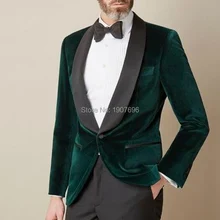 Two Piece Velvet Men Suits for Prom Party 2019 Black Shawl Lapel Sim Fit Smart Casual Wedding Groom Tuxedos Man Blazer