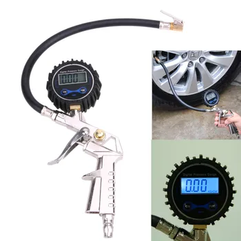 

Air Tire Inflator 220PSI 1/4" NPT Silver + Black With Pressure Gauge Air Inlet Pistol Grip Trigger Self-lock for Motorcycle Car