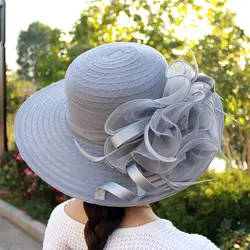 Большой цветок широкополая шляпа Женская Свадебная вечеринка Шляпы Модная хлопковая шляпка для церкви