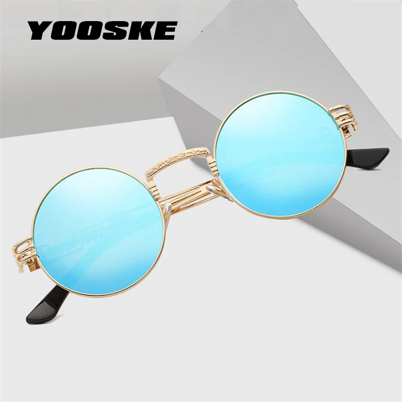 YOOSKE, стимпанк, солнцезащитные очки, для мужчин, металлическая обёртка, круглые очки, для женщин, фирменный дизайн, оттенки, стимпанк, очки, высокое качество, UV400