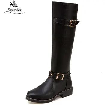 

Sgesvier Winter Office Lady Low Heels Boots Buckle Zipper Shoes Women Winter Mid Calf Boots Sexy Women Shoes Size 33-44 B811