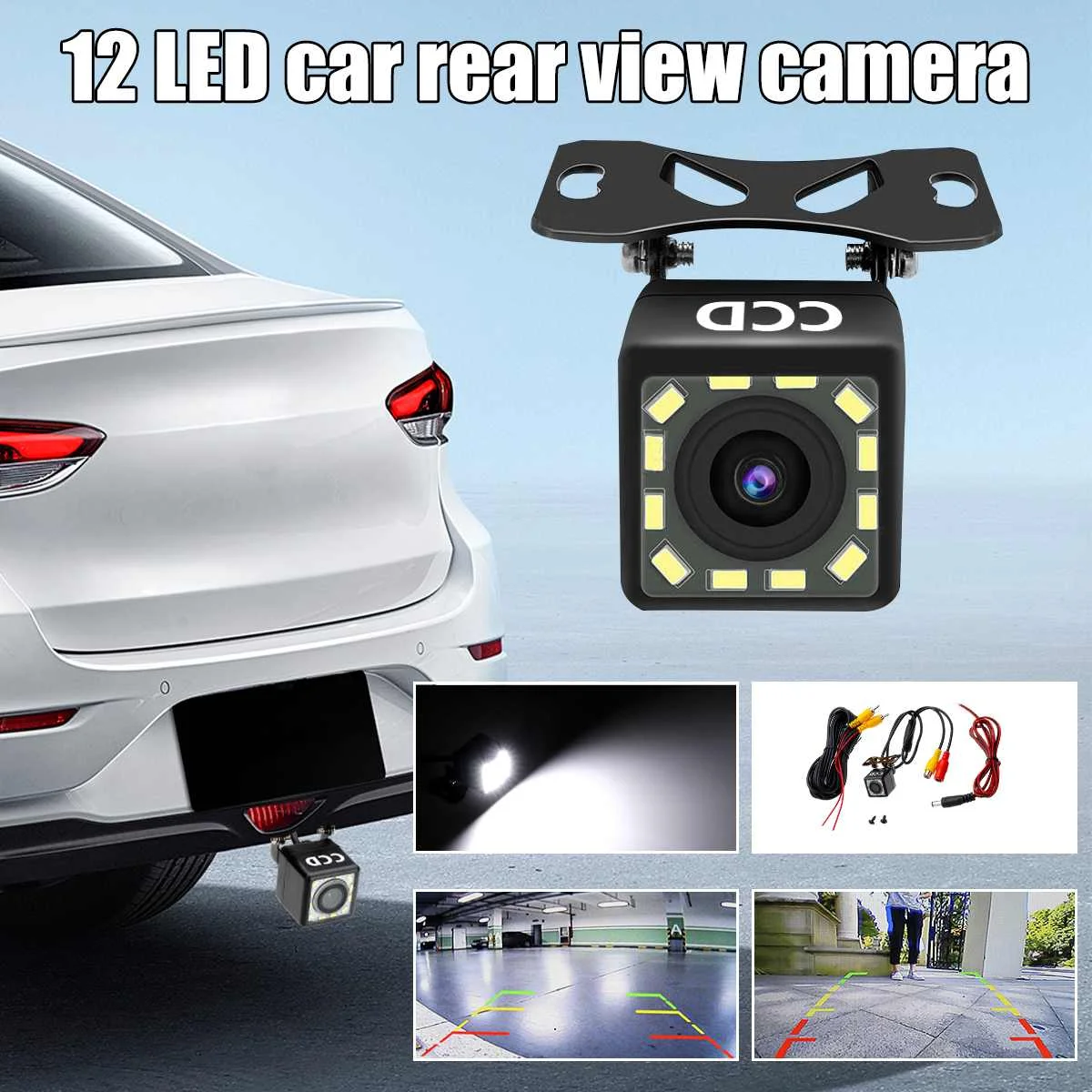 

170 Degree Car Vehicle Rear View Kit Reverse Backup Parking Car Camera 12 LED with Cable Rear View Camera w/ Power Cable
