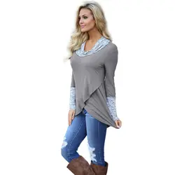 Для женщин осень мода полосатый водолазка нерегулярные пикантные женские повседневное пуловер с длинными рукавами футболки