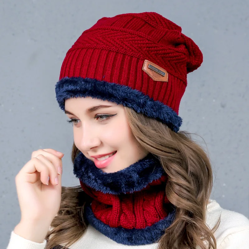

JRNNORV Dropshipping Women's Knitted Hat Scarf Caps Neck Warmer Winter Hats For Men Women Skullies Beanies Warm Fleece Cap gift
