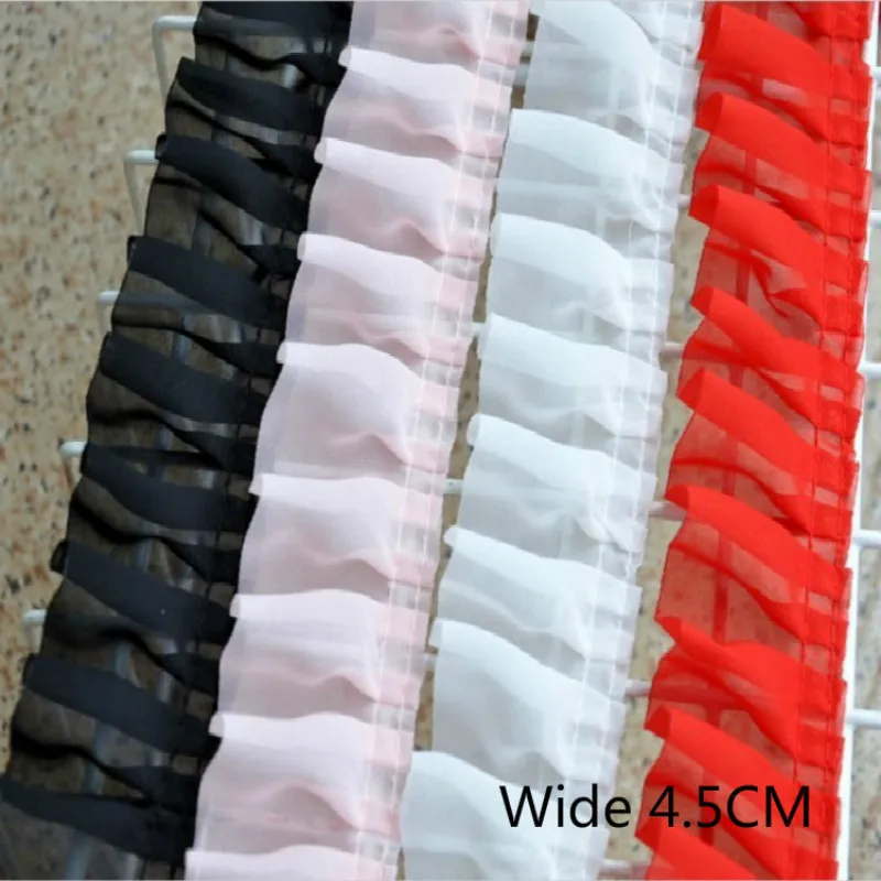 

4.5CM Wide Folded Pleated Chiffon Lace Fabric 3D Embroidery Collar Applique Ribbon Ruffle Trim Edge Curtain Dress Fringe Decor