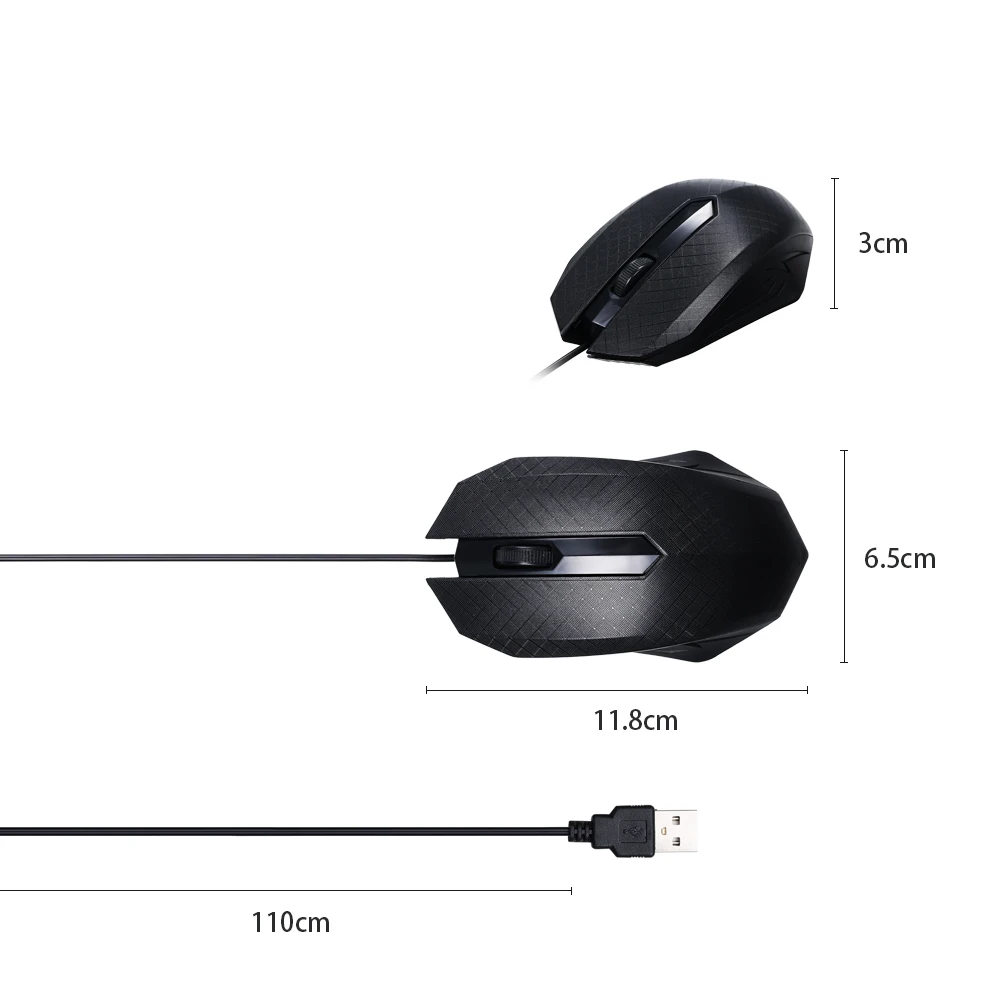 Оптическая Проводная игровая мышь Arealer 3 кнопки USB шнур 1 м 1600 точек/дюйм