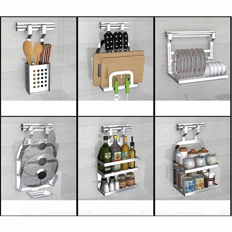  DIY 304 Stainless Steel kitchen rack Kitchen Shelf Pot Spoon Knife Seasoning Dish Rack Shelf No Pun - 32974495568