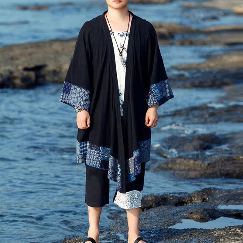 INCERUN Autumn Retro Chinese font b Men s b font Cardigan Trench Wide Waisted Three Quarter