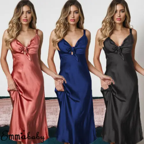 

HOT Sexy Womens Night Dress Lace Silk Satin Pajama Sleepwear Long Robes Nightwear Gown Skinny 2019 New Summer Dress