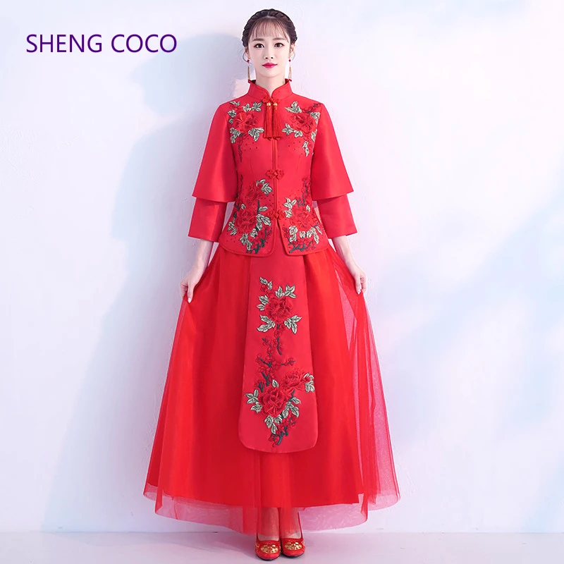 Sheng Coco Traditional Chinese Wedding Dresses Bride Marry Red