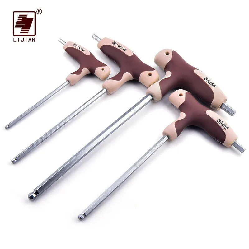 

LIJIAN T-Handle Hex Wrench Set Flat Ball Head Hardware Socket Hand Tools Allen Key Repair Durable Screwdriver Bionic Spanner