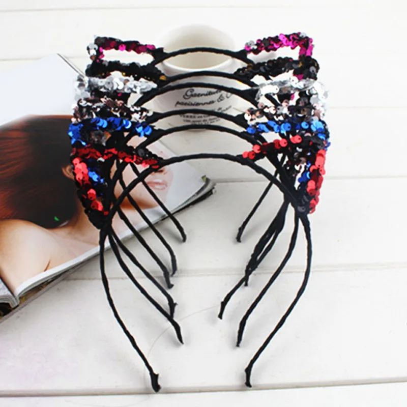 

Fashion 1PC Girls Cat ears Bowknot Cartoon Paillette Hairbands Headband Sequins Hair Accessories Party Kids Headwear