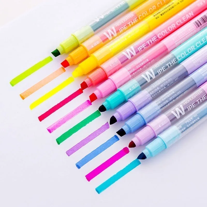 6/10/12PCS Double end Highlighter Pen Pastel Liquid Marker Fluorescent