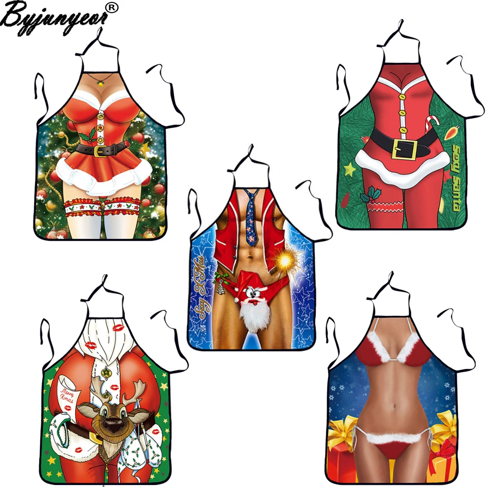 Christmas Apron Chef 3D Print Cooking Kitchen Halterneck Waist Aprons Wedding Party Accessories For Women Men 72x54cm