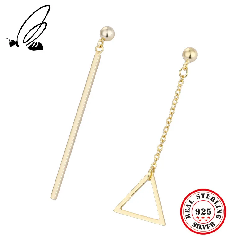 

S925 Pure Silver Asymmetry Geometry Triangle Drop Earrings Long Fund Tassels Earrings Personality Earring Fashion Concise Ear