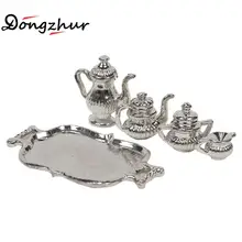 Dongzhur Кукольный дом аксессуары классический Серебряный металлический чайник Набор кукольный домик миниатюры 1:12 аксессуары DIY кукольный домик Вечерние