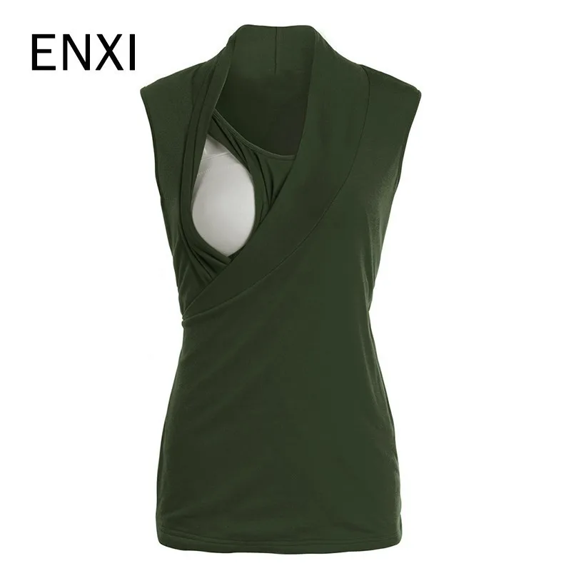 

ENXI Breastfeeding Clothes Nursing Top Maternity Clothes Ropa Embarazada Pregnancy Shirt Sleeveless T Shirt Nurse Tops 2019