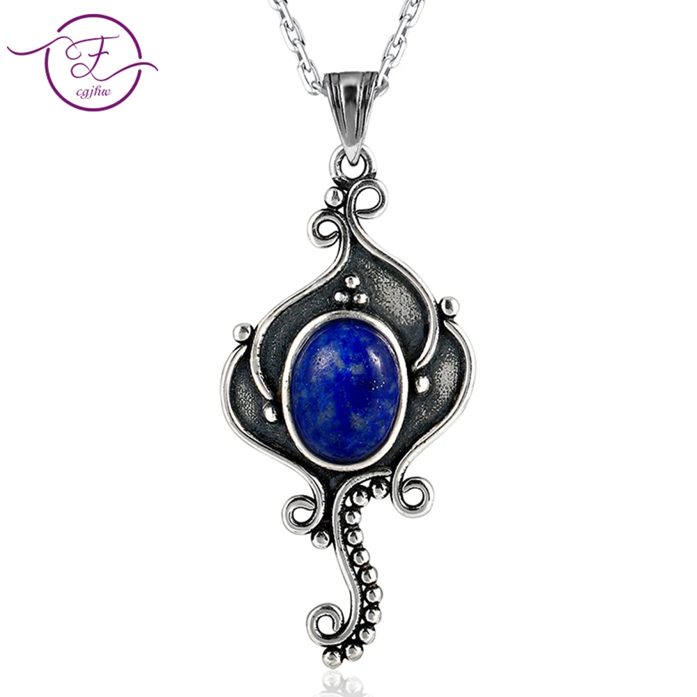 

DIY Seahorse Pure Sterling Silver Vintage oval Sky Blue Lapis Pendants Necklaces Women's Handmade Fine Jewelry Gifts Wholesale