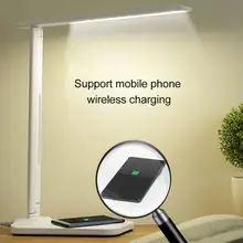 Светодиодный настольный светильник с затемнением, настольная лампа с QI беспроводным зарядным устройством, USB выход, регулируемый светильник, гибкий современный офисный Настольный светильник