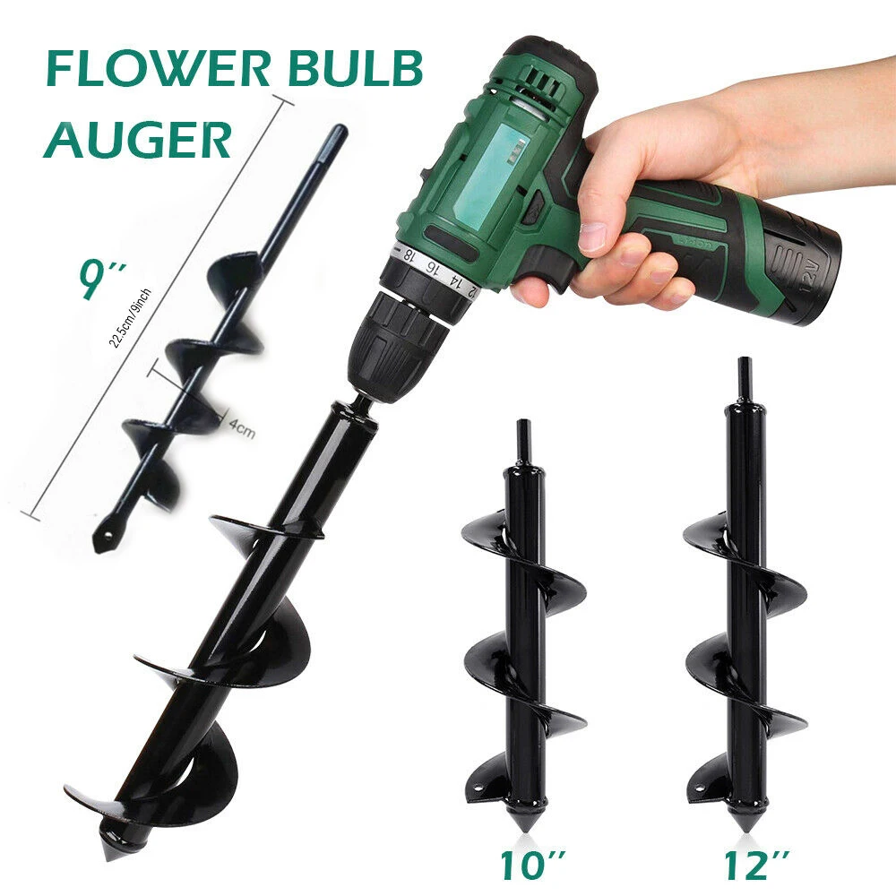 

New 9" 3''X10" 12" Spiral Drill Bit Earth Auger Flower Bulb Auger Ground Hole Digger Drilling Yard Planting Weeding Bedding Tool
