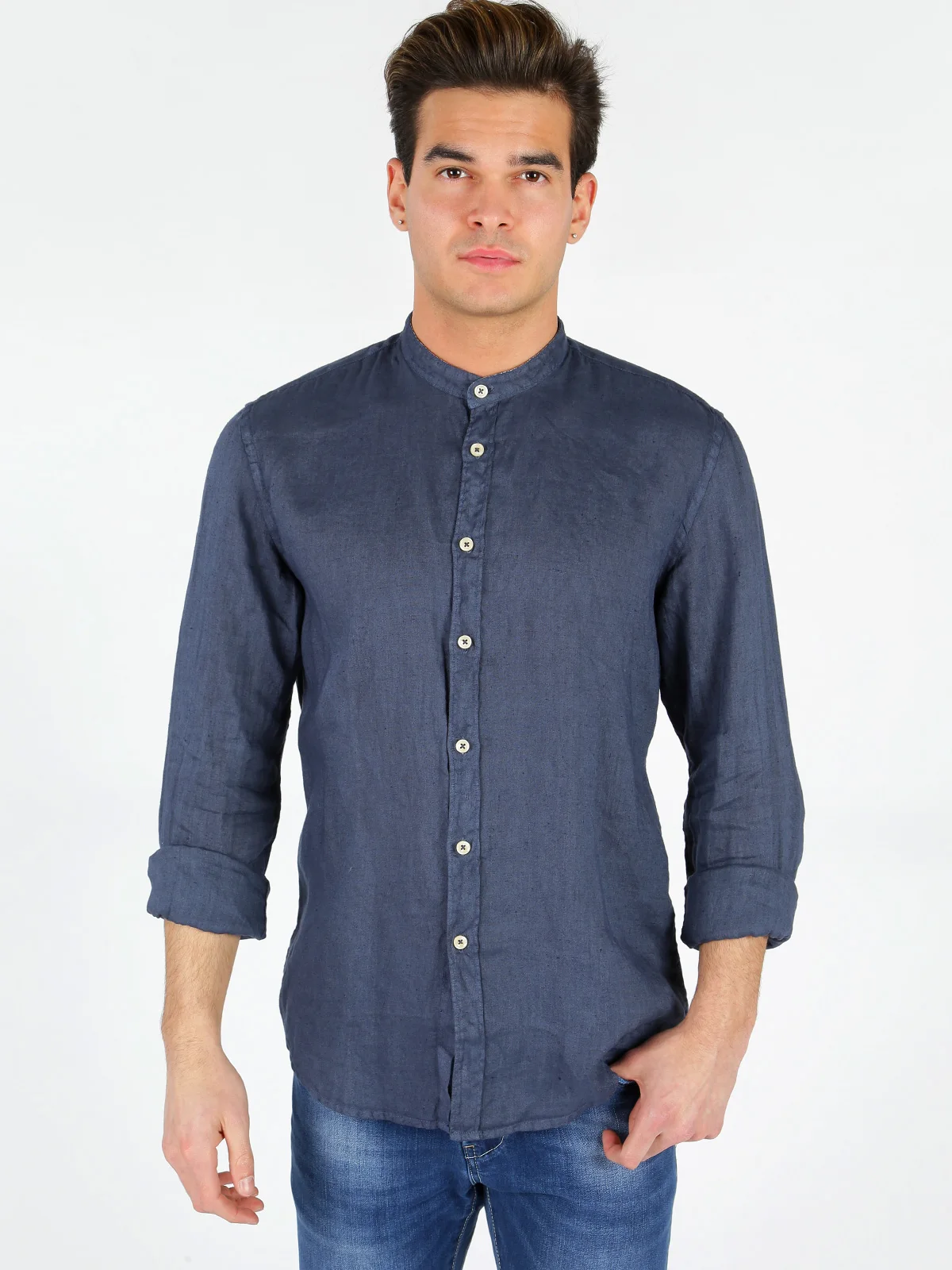 Korean linen Shirt Bluein Casual Shirts from Men's Clothing on