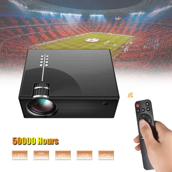 

LCD Projector Full HD LED Projector 1080P Supported 50000 Hours Lamps Life Support HD/ USB/ VGA/ AV/ Headphone/ SD Card Input