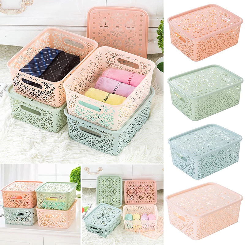 

2019 New Plastic Storage Basket Box Bin Container Organizer Clothes Laundry Kitchen Tool Blue Green pink Light Pink