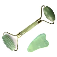Rodillo de Jade Natural antienvejecimiento para rostro y masaje Gua Sha, conjunto de herramientas, rodillo Facial de terapia con masajeador de adelgazamiento de doble cuello