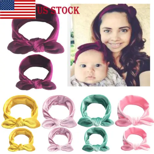 

1 pair Mom and Baby Mother Daughter Women Elastic Bow Knotted Headband Headwear Hot