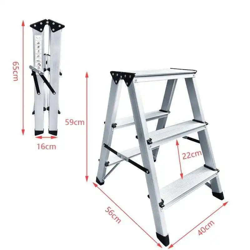 

Foldable Aluminum Ladder A-type Multi-functional Folding Step Platform 3 Steps Home Use Safety Step
