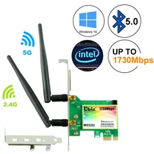 Ubit WiFi карта, AC 1730 Мбит/с, Bluetooth 5,0 Двухдиапазонная беспроводная сетевая карта, 9260 PCIe адаптер, PCI-E Беспроводная для настольного ПК