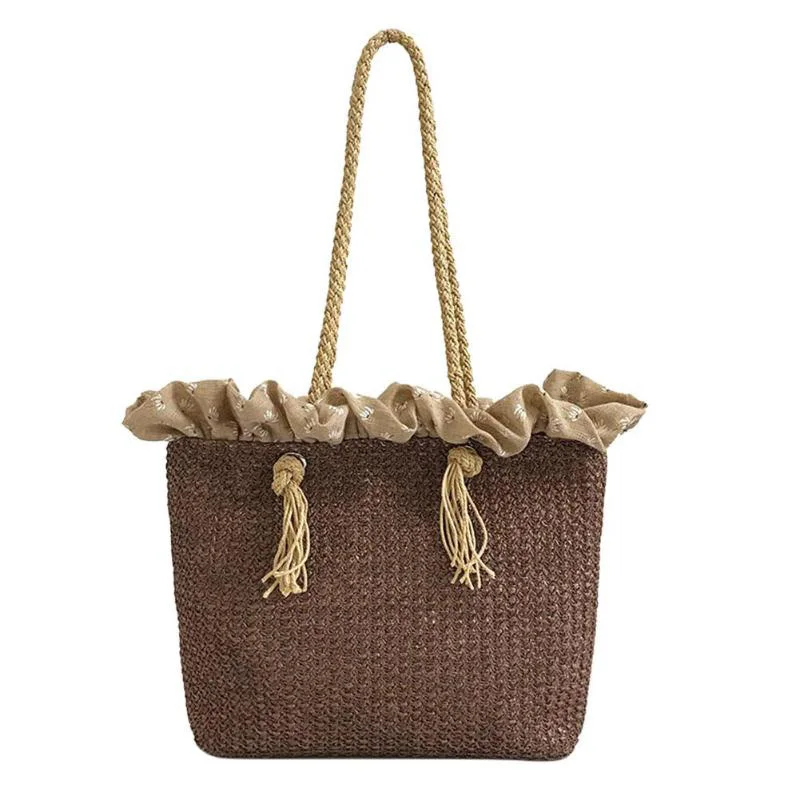 

Retro Summer Women Durable Weave Big Beach Bag Shoulder Bag Casual Rattan Straw Bags Bohemia Style Travel Totes Bag