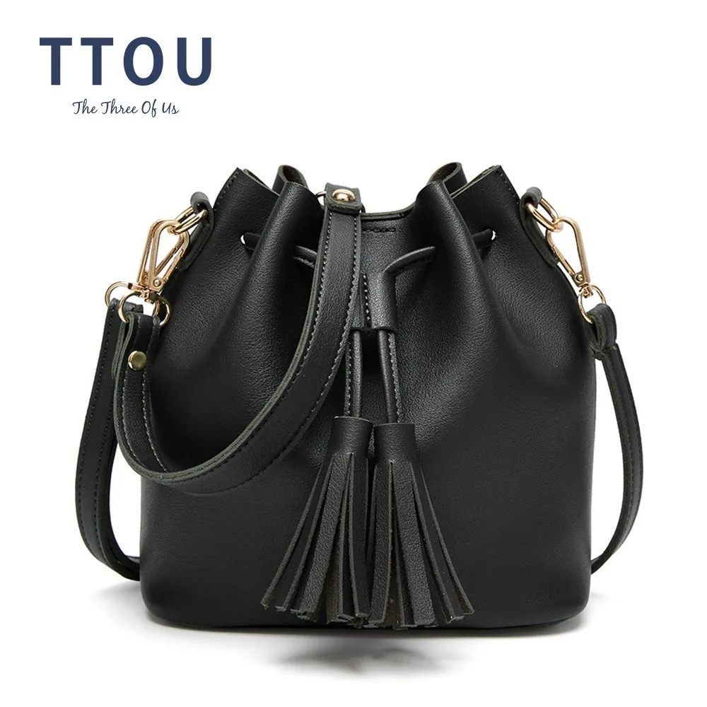 TTOU Women Tassel Bucket Bag Vintage Drawstring Shoulder Bag Pu Leather Messenger Bags Girls ...