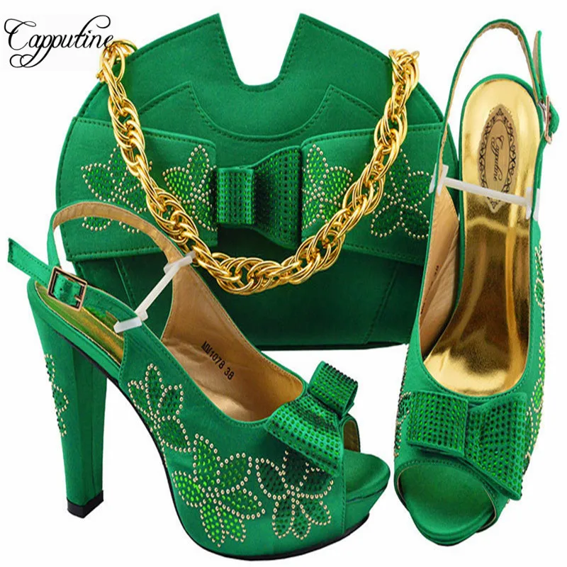 

Capputine Hot Selling Summer High Heels Shoes And Bag Set For Wedding Pretty Elegant African Shoes And Bag To Match Set