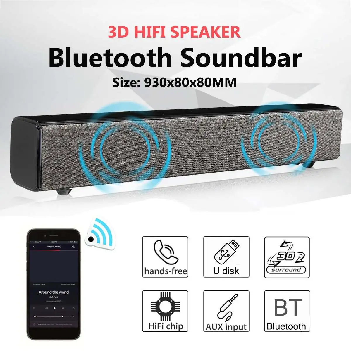 

Home Theater 50W bluetooth Soundbar TV AUX Optic bluetooth Soundbar Speakers Soundbar with Subwoofer Speaker for TV with Remove
