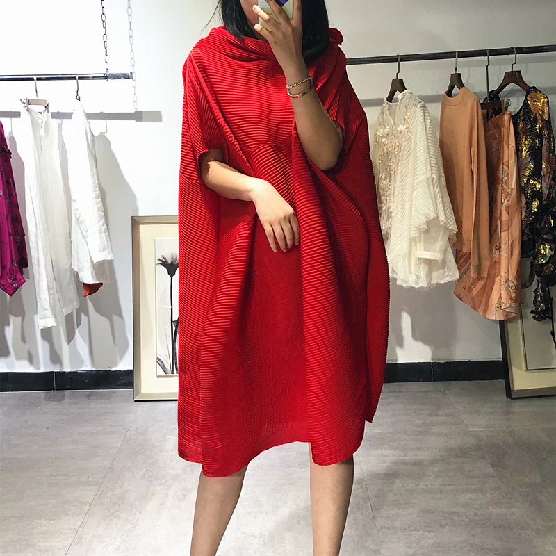 

[EWQ] 2019 Korean Spring Summer Pleated Clothes For Women Directly Loose Large Size Irregular Dress High Quality Hot YH185