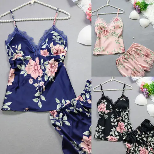 Женское атласное кружевное нижнее белье Babydoll Цветочная ночная рубашка шорты