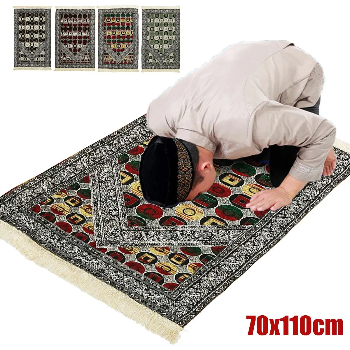 KIWARW Islamic Muslim Prayer Mat Ramadan Thick Chenille Tassel Tapis