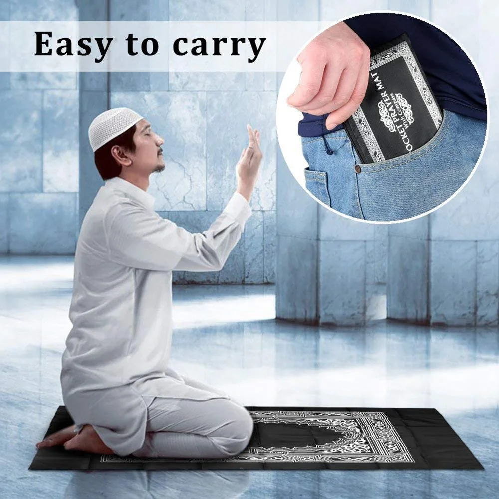 

Tarpaulin Portable Muslim Prayer Mat Faith with Compass Pocket Worship Rugs 60x100cm Waterproof Kneeling Polyester Carpet