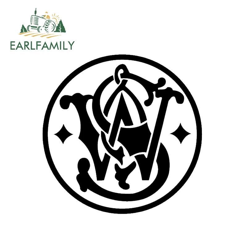 

EARLFAMILY 13cm x 13cm Car Styling Smith and Wesson Hand Gun Pistol Ammo Logo Vinyl Decal Waterproof Car Sticker Black/Silver